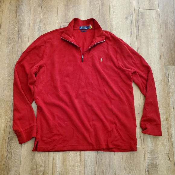 Vintage Polo Ralph Lauren Mens Red Estate Rib 1/4 Zip Pullover Sweater Sz L 6 - Picture 1 of 6